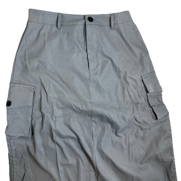 Women Cargo Midi Skirt Gray Medium M Slit Back Pocket Cargo Drawstring Slit - Picture 15 of 16